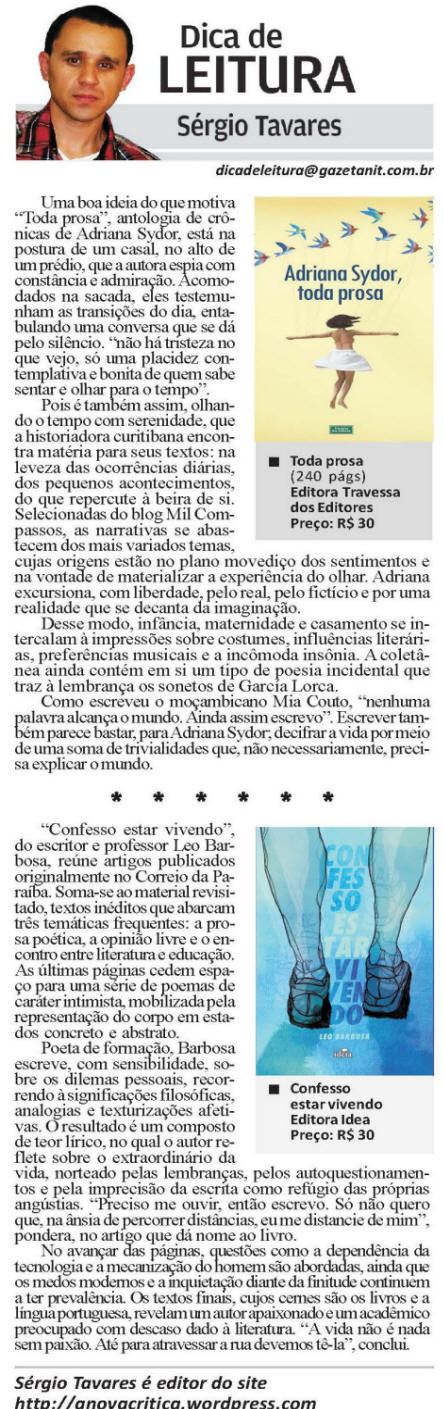 Gazeta Niteroiense | DICA DE LEITURA  Por Srgio Tavares